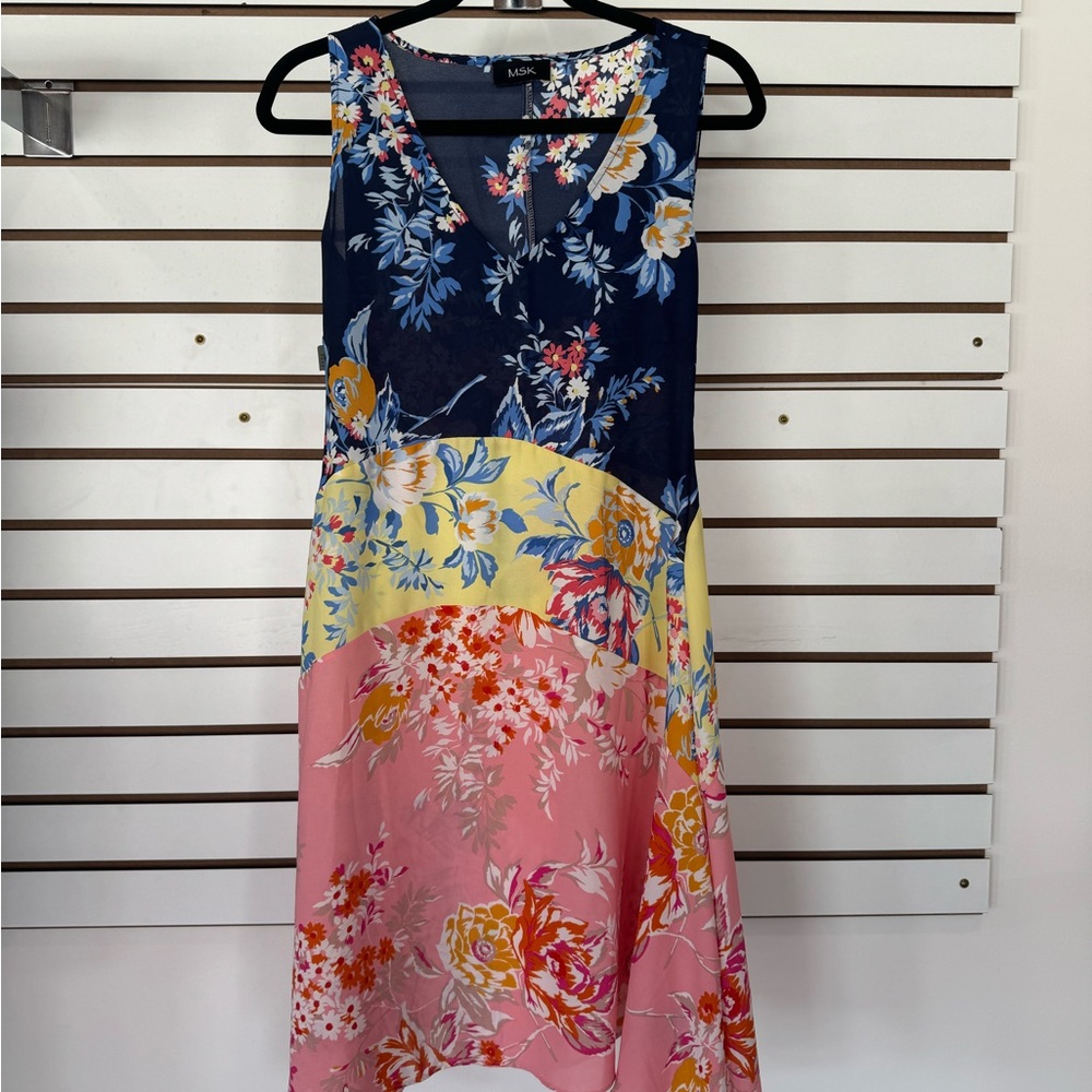MSK Pink and navy Sleeveless V-Neck Sundress